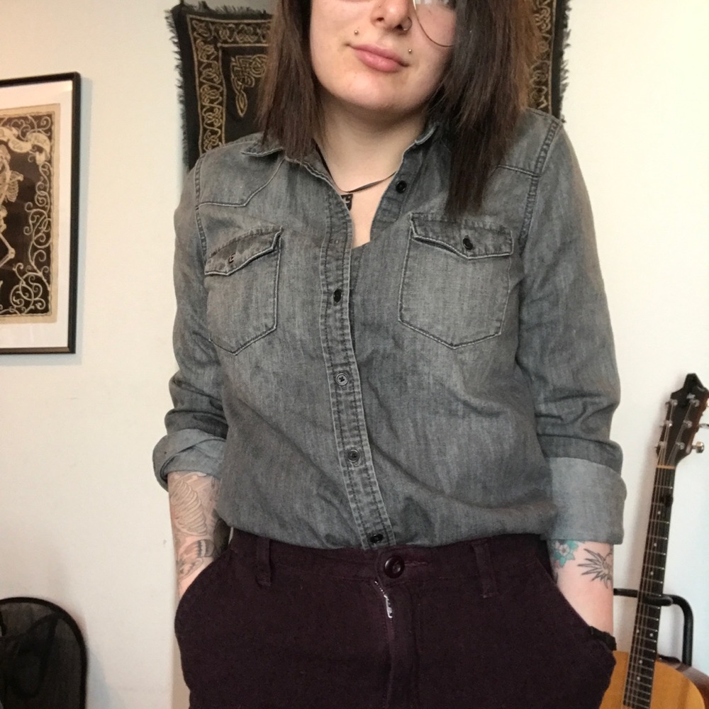 Denim button down blouse